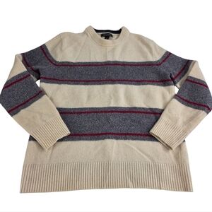 Banana Republic L Cream Wool Multi Striped Crewneck Sweater 2493-AW